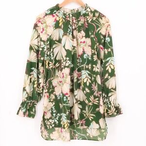 Kaari Blue Anthropologie Floral Tunic Top Green Boho Business Casual Size M‎